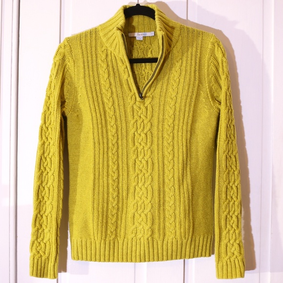 Boden Sweaters - Boden Yellow-Green Cable Knit Quarter Zip Sweater